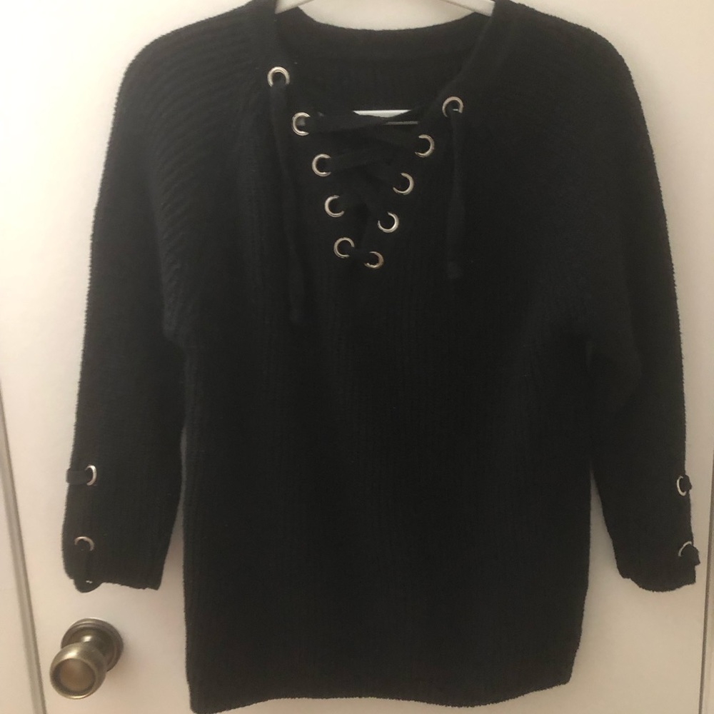 Black lace up sweater